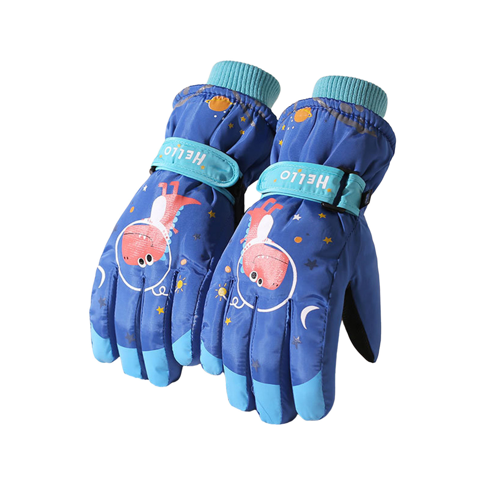 XFHLMJFF Winter Waterproof Thicken Ski Gloves Boys Girls Soft Warm Wool Lined Snow Gloves Full Finger Windproof Children Thermal Cartoon Knit Five Finger Gloves Cold Weather Accessories for Kids